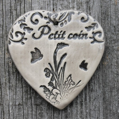 faïence coeur "Petit coin" (bouquet printanier)